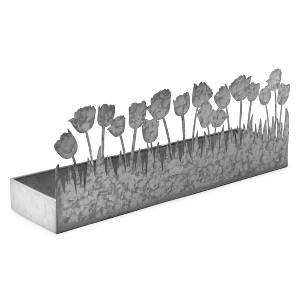 AuldHome Design Spring Summer Galvanized Tray, Tulips Flowers Farmhouse Decor Metal Tray 16 x 4 x 6 Inches - 1 of 4