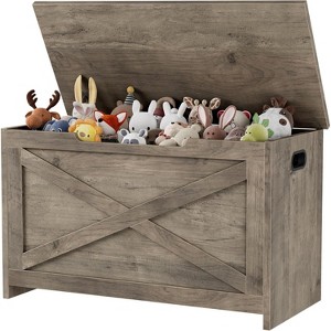 30" Wooden Storage Chest Bench, Spacious Toy Box with Safety Hinge, Easy Assembly for Entryway, Living Room, Bedroom - 1 of 4