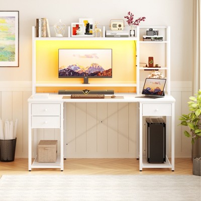 Aheaplus 47-55 inch Computer Desk with with 3 Drawers and Storage Shelves