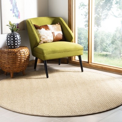 Natural Beige Cotton Round Area Rug with Non-slip Backing