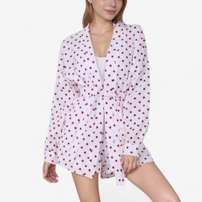 Anna-Kaci Lounge Women's Heart Print Long Sleeve Robe with Matching Belted Waist and Relaxed Fit - Large, Pink