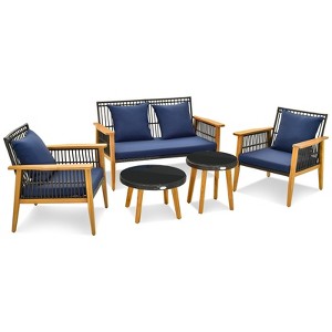 Tangkula 5PCS Rattan Woven Conversation Set Stable Acacia Wood Frame for Backyard Patio - 1 of 4