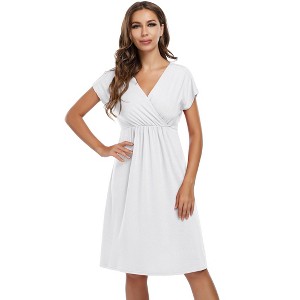 Coolmee Women Casual Floral Maternity Large V-Neck Small A-Line Short Sleeve Flowy Ruffled Midi Dress Breastfeeding Dress - 1 of 4