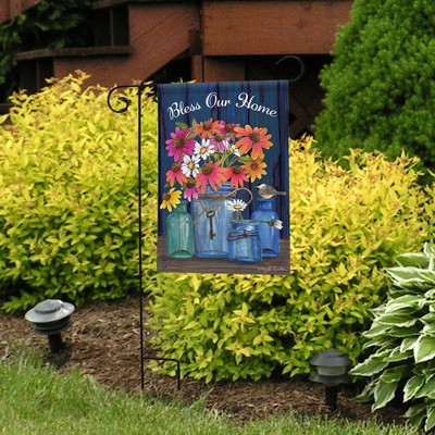 Bless Our Home Mason Jars Summer Garden Flag Floral 18" x 12.5"