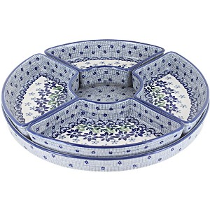 Blue Rose Polish Pottery N008 Manufaktura Tray with 4 Plates - 1 of 2