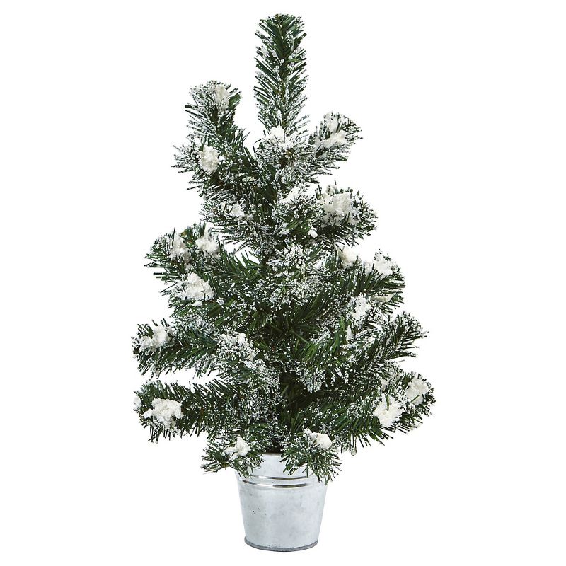 Snowy 18"H Mini Pine Trees with Tin Planters (Set of 2) - Nearly Natural, 3 of 5