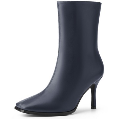 BLISSFUL STEP Women's Stiletto High Heel Square Toe Side Zip Ankle Boots
