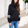 Anna-Kaci Women's Button-Front Hoodie with Stripe Sleeve Detail and Relaxed Fit for Casual Looks - 2 of 4