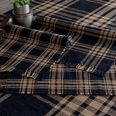 Black and Tan Cotton Plaid Reversible Rag Rug 24" x 42"