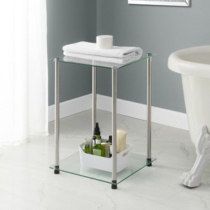 HomeStock Glass 2 Tier Square End Table, Modern Accent Side Table with Tempered Glass Shelves and Stainless Steel Frame - 1 of 4