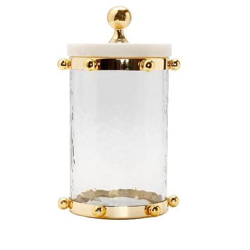 Large Hammered Glass Canisters with Gold Design and Marble Lid – Classic  Touch Decor