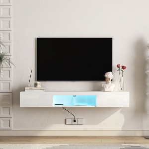 Lyngins Floating LED TV Stand with Storage,63" Wall Mounted Entertainment Center with 6-Color Lights & High-Gloss Doors for Living Room,Bedroom - 1 of 4