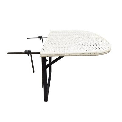 White Foldable Wicker Balcony Table with Metal Frame