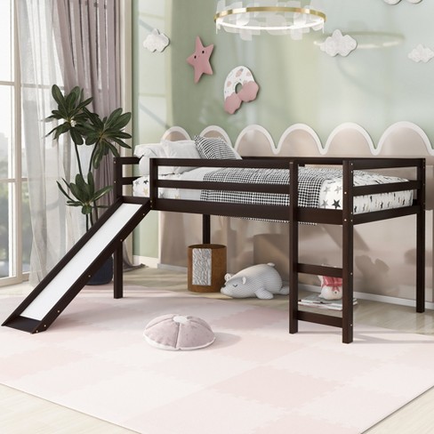 Twin size loft outlet bed with slide