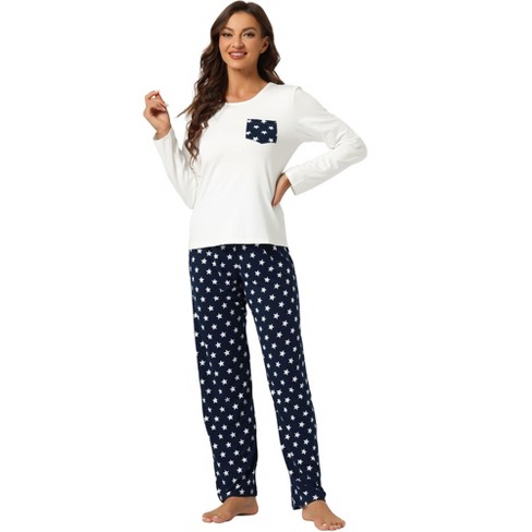Cheibear Women's Long Sleeve Sleepwear Plaid Pants Nightwear With Pockets  Lounge Pajama Sets White Small : Target