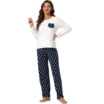 cheibear Women's Long Sleeve Sleepwear Plaid Pants Nightwear with Pockets Lounge Pajama Sets
