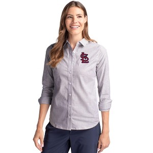 St Louis Cardinals Cutter & Buck Stretch Oxford Stripe Womens Long Sleeve Dress Shirt - 1 of 1