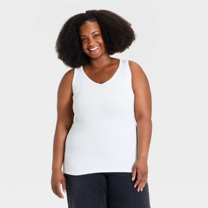 Women's Slim Fit Ribbed Tank Top - Ava & Viv™ White 1X : Target