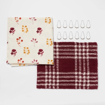 14pc Botanical Shower Bundle Set Burgundy - Threshold™