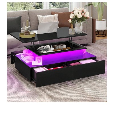 Modern Lift Top Coffee Tables for Living Room, LED Coffee Table with Hidden Storage, Coffee Table with Lifting Top and 4 Drawers