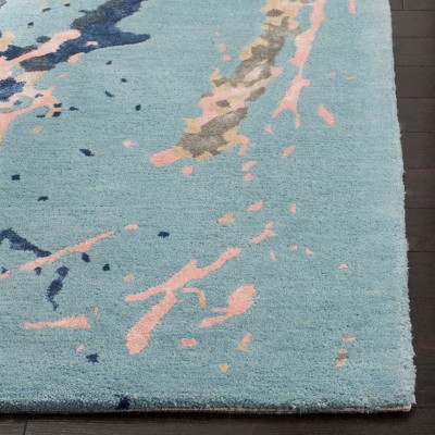Soho Blue and Light Pink Wool Area Rug
