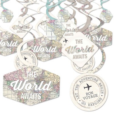 Big Dot of Happiness World Awaits - Travel Themed Party Hanging Decor - Party Decoration Swirls - Set of 40