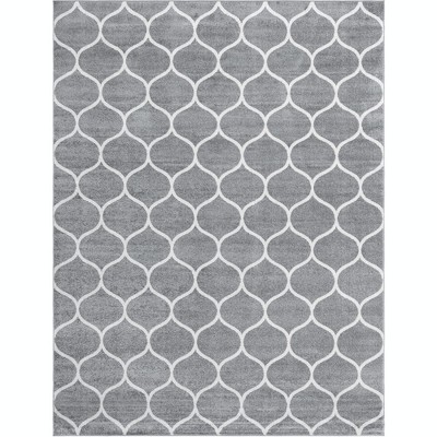 Elegant Light Gray Trellis 9' x 12' Synthetic Area Rug