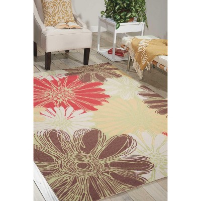 Lime Green Floral Sketch 5' x 7' Easy-Care Synthetic Area Rug