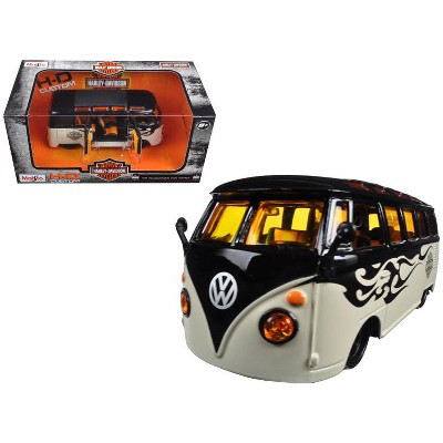 Volkswagen Samba Van "Harley Davidson" Black and Beige 1/25 Diecast Model Car by Maisto