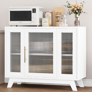 Coolmee Accent Storage Cabinet, 36'' Sideboard Buffet Cabinet with Fluted Glass Door and Adjustable Shelf, Coffee Bar Cabinet for Kitchen, Dining - 1 of 4