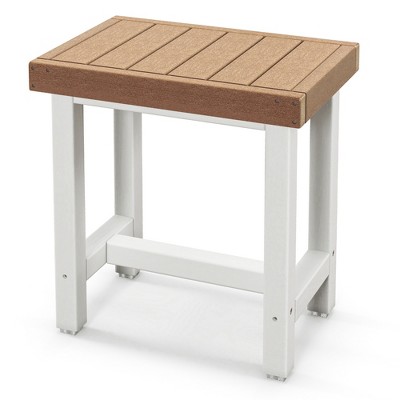 Costway 18'' x 12'' Heavy Duty HDPE Waterproof Shower Bench Spa Bath Shower Stool Brown & Off White