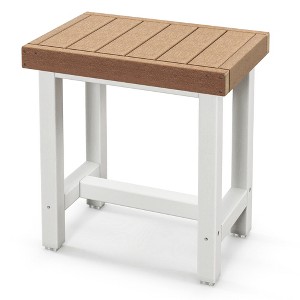 Costway 18'' x 12'' Heavy Duty HDPE Waterproof Shower Bench Spa Bath Shower Stool Brown & Off White - 1 of 4