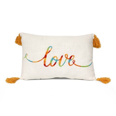 14"x20" Oversize American Flag Fringe Lumbar Throw Pillow Beige - Lush Décor
