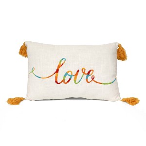 14"x20" Oversize American Flag Fringe Lumbar Throw Pillow Beige - Lush Décor - 1 of 4