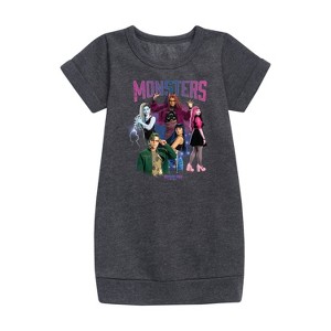 - Monster High - Monsters Group Graphic Short Sleeve Fleece Dress - 1 of 3