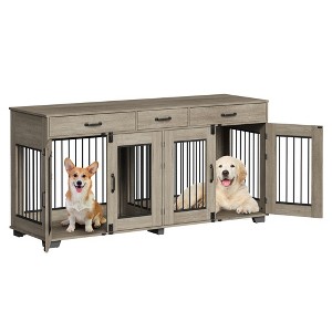 Coucheta 71" Wooden Double Compartment Dog Crate, Multi-Functional Indoor Kennel with Divider & Door, TV Stand & End Table for Large/Medium Dogs - 1 of 4