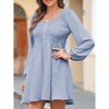 Casual Dresses Smocked Crewneck Button Up Long Sleeve Empire Waist A-Line Mini Dress - 2 of 4