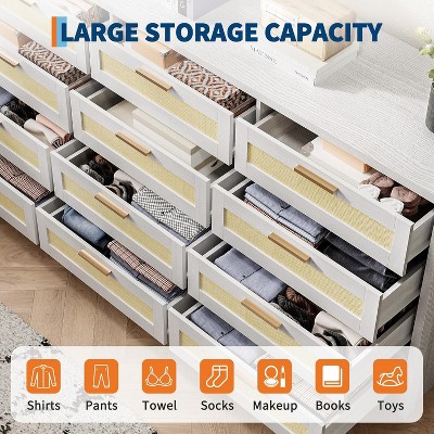 Storage capacity features of dresser with multiple drawers