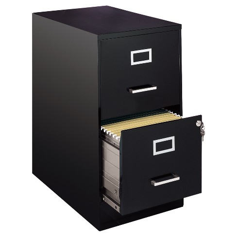 hirsh® 2 drawer file cabinet letter with label holder - black