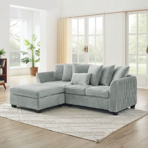 Corduroy Tufted Sleeper Sofa-L-Shaped Modular Sectional with Reversible Chaise, Beige - 1 of 4