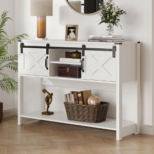 RoyalCraft Farmhouse Entryway Console Table with Storage Shelves, Sliding Barn Door and Spacious Tabletop for Living Room or Foyer, White - 1 of 4