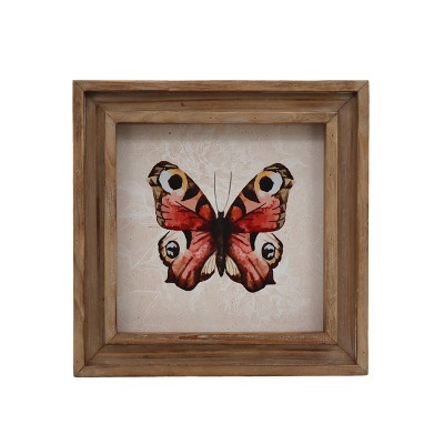 VIP Wood 9.5 in. Red Square Framed Butterfly Art Print