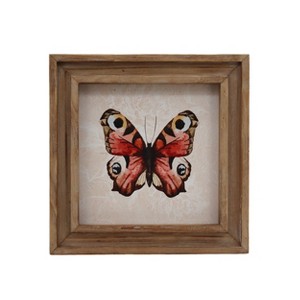 VIP Wood 9.5 in. Red Square Framed Butterfly Art Print - 1 of 2