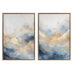 Kate & Laurel All Things Decor (Set of 2) 23"x33" Sylvie Beaded Blue Mountains I and II Framed Canvas Art Set by Amy Lighthall Set Gold - 1 of 4
