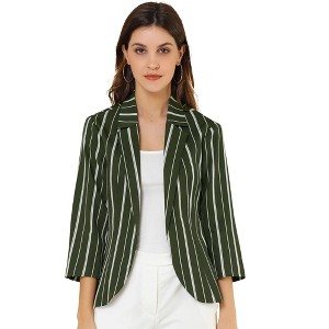 Allegra K Women's Striped 3/4 Sleeves Open Front Casual Notched Lapel Blazer - 1 of 4