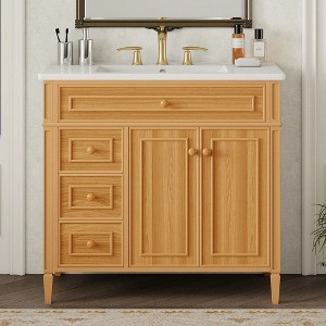 GDFStudio Erica Modern 36" Wood Bathroom Vanity with Ceramic Sink, 3-Drawer and Cabinet - 1 of 4