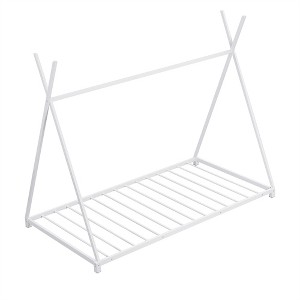 COWLOWN Twin House Platform Bed, Metal Frame with Safety Railings, Triangle Structure & Wood Slats - 1 of 4