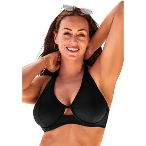 Swimsuits for All Women's Plus Size Loop Strap Underwire Halter Bikini Top - 1 of 4