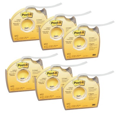 Post-it® Labeling & Cover-Up Tape Roll, 2-Lines, White, 1/3" x 700", Pack of 6