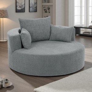 56.3" Chenille Swivel Round Sofa Chair with 360-degree Swivel, 36.5" Deep Seat and 3 Pillows - 1 of 4